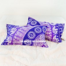 Purple Elephants Sun Boho Medallion Bed Pillow Cases Set of Two