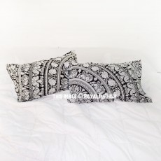 Black & White Bohemian Elephants Ring Mandala Pillow Covers Shams Set of Two