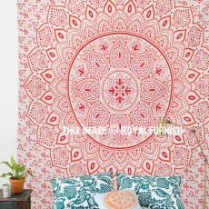 Orange & Red Dahlia Mandala Bohemian Tapestry