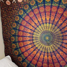 Blue & Yellow Hippie Medallion Mandala Boho Tapestry Wall Hanging