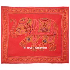 Red Indian Ari Embroidered Elephant Fabric Wall Hanging Decor Art