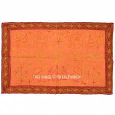 Orange Animals & Birds Ari Embroidered Fabric Wall Hanging Tapestry Art