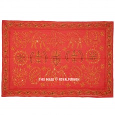 Unique One Of A Kind Red Ari Embroidered Fabric Wall Hanging Tapestry