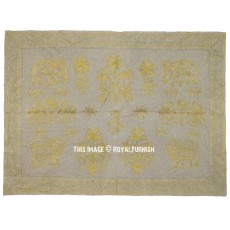 Green Indian Elephant Handwoven Embroidered Wall Hanging Tapestry 34x24