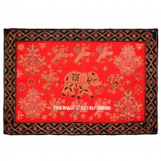 Red Multi Vintage Embroidered Elephant & Birds Fabric Wall Hanging Tapestry