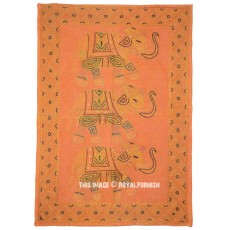 Orange Jaipuri 3 Elephant Hand Work Embroidery Tapestry Wall Hanging