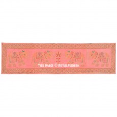 Beige Color Embroidered Four Elephants Featuring Fabric Cloth Wall Hanging