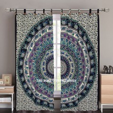 Royal Plum & Bow Medallion Hippie Tapestry Curtain Panel Pair