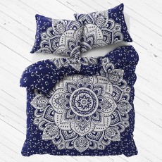 Blue & Silver Passion Mandala Duvet Covers with Set of 2 Pillow Covers