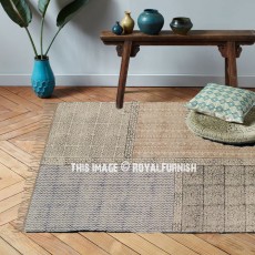 Beige & Blue Indian Handloom Indoor/Outdoor Area Rug Carpet Dhurrie 3'X5'