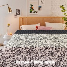 Black & White Floral Indian Kantha Quilt