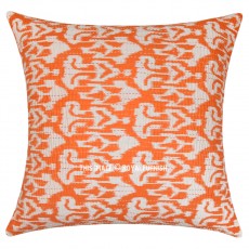 24" Orange ZigZag Embroidered Ikat Kantha Throw Pillow Cover Case