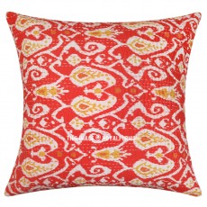 24" Big Red Multi Ikat Kantha Bohemian Throw Pillow Cover