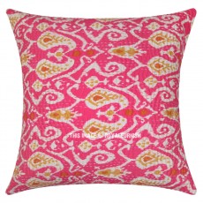 Pink Large Kantha Paisley Cotton Outdoor Living Throw Pillow