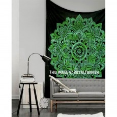 Black & Green Lotus Mandala Tie Dye Wall Tapestry