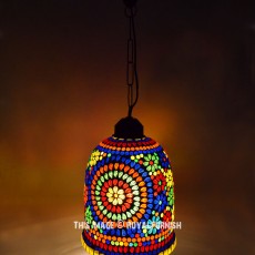 Mosaic Glass Hanging Lamp Lantern Pendant Light
