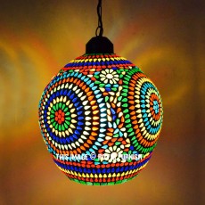 Multi Color Turkish Mosaic Pumpkin Shape Pendant Light
