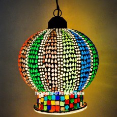 Matte White Turkey Inspired Boho Moroccan Mosaic Glass Hanging Lamp Light
