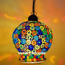 Turkish Inspired Mosaic Glass Hanging Lamp Lantern