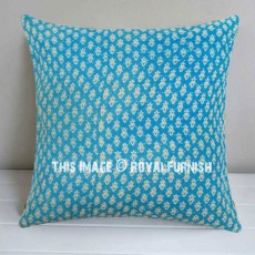 Turquoise Vintage Kantha Embroidered Pillow Cover 16X16 Inch