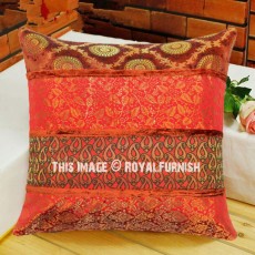 Orange Multi Designed Silk Pillow Sham 16X16 Inch