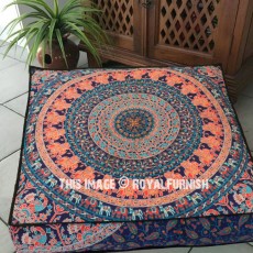 Large Dark Blue Birds Bohemian Mandala Square Floor Pillow Cover, Hippie Pet Bed