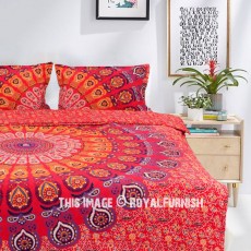 Red Peacock Peafowl Mandala Duvet Covers with Set of 2 Pillow Covers