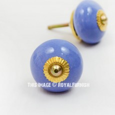 Solid Blue Color Ceramic Dresser Knobs Set of 2