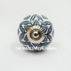 Grey Flower Design Ceramic Cabinet Knobs Set of 2