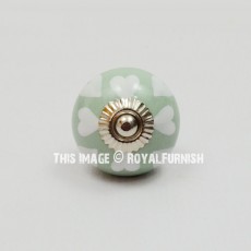Green Love Heart Ceramic Drawer Knobs Set of 2