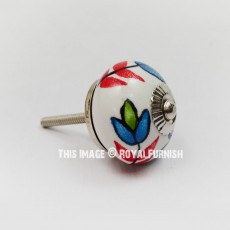 Multi-Colored Leaves Painted Decorative Ceramic Knobs Set Of 2 