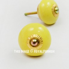Solid Yellow Decorative Ceramic Drawer Knobs Set of 2 