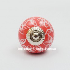 Orange Mallow Hand Painted Decorative Ceramic Knobs Set of 2