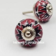 Maroon Decorative Star Ceramic Cabinet Knobs Set of 2