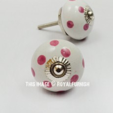 Pink Polka Dots Ceramic Cabinet Knobs Set Of 2 
