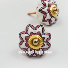 White Multi Peony Hand Painted Ceramic Knob for Drawer & Cabinet, Set of 2