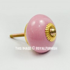 Solid Pink Round Ceramic Knobs for Drawer & Cabinet, Set of 2