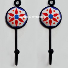 Dotted Leaves Round Ceramic Key Holder Set of 2
