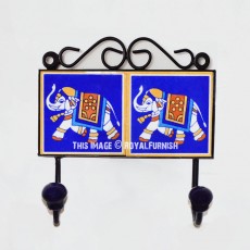 Blue Elephant Design & Painted Decorative Ceramic Wall Hook