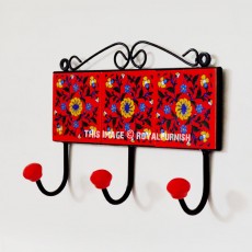 Red Multi Color Floral Hand Painted Motifs Decorative Wall Hook