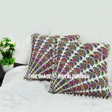 Colorful Classic Mandala Pom Pom Throw Pillow Cover Set of 2