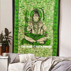 Twin Green Multi Lord Shiva Batik Tapestry, Yoga and Meditation Wall Hanging