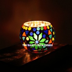 Multi Flower Mosaic Tea Light Candle Holder