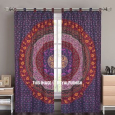 Large Purple Plum & Bow Bohemian Curtain Panel Pair