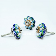 Blue & Green Colorful Shabby Chic Boho Decorative Ceramic Cabinet Knob Set of 2