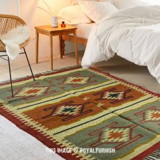 Maroon & Grey Geometric Pattern Reversible Southwestern Jute Rug 4X6 Ft