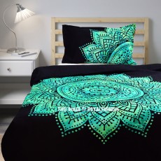 Green Tie Dye Rangoli Mandala Duvet Cover with One Pillow Sham