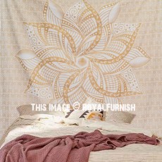 Glittering White Gold Sacred Lotus Mandala Wall Tapestry
