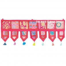 Pink Tribal Indian Khambhadiya Handmade Art Window Valance Toran
