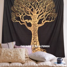 Black & Gold Bohemian Desert Tree of Life Wall Tapestry